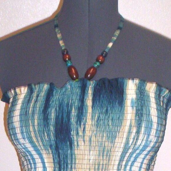 Jon & Anna Small Summer South of the Border Smocked Halter Beaded Tie Sundress - Picture 5 of 10